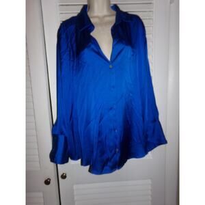 Zara Oversized Satin look blouse XL NWT Royal blue long sleeve Soft